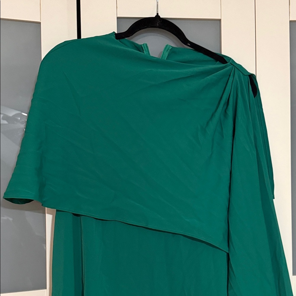Elegant One-Shoulder Teal Green Draped Evening Dress - Picture 2 of 6